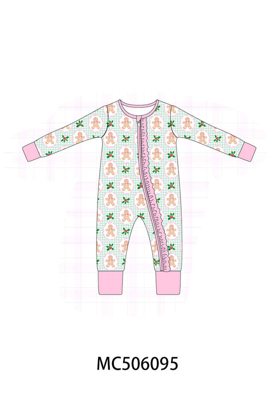 Pink christmas tree bamboo ruffle romper