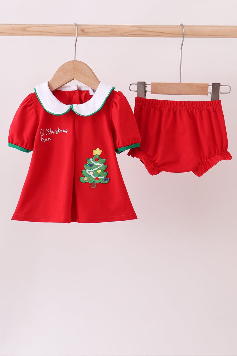 Red christmas tree applique bloomer set