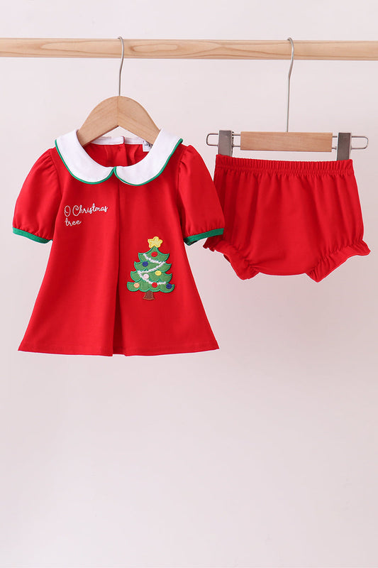 Red christmas tree applique bloomer set