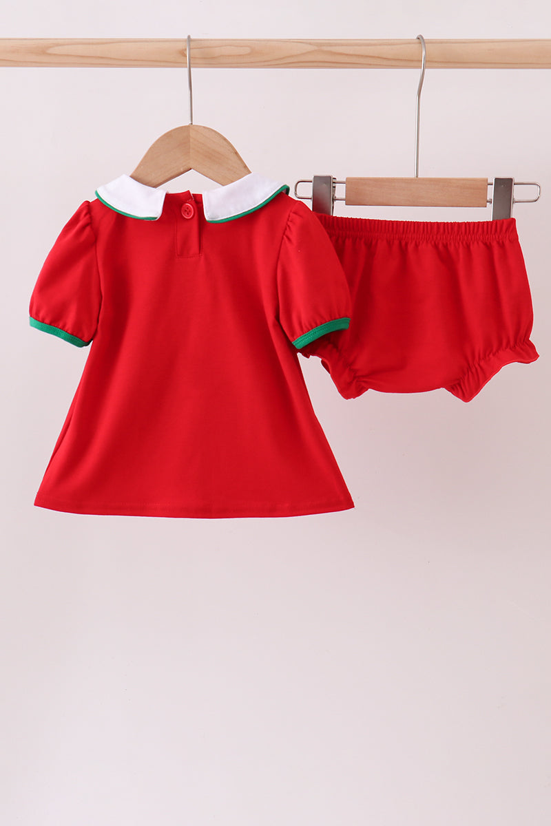 Red christmas tree applique bloomer set
