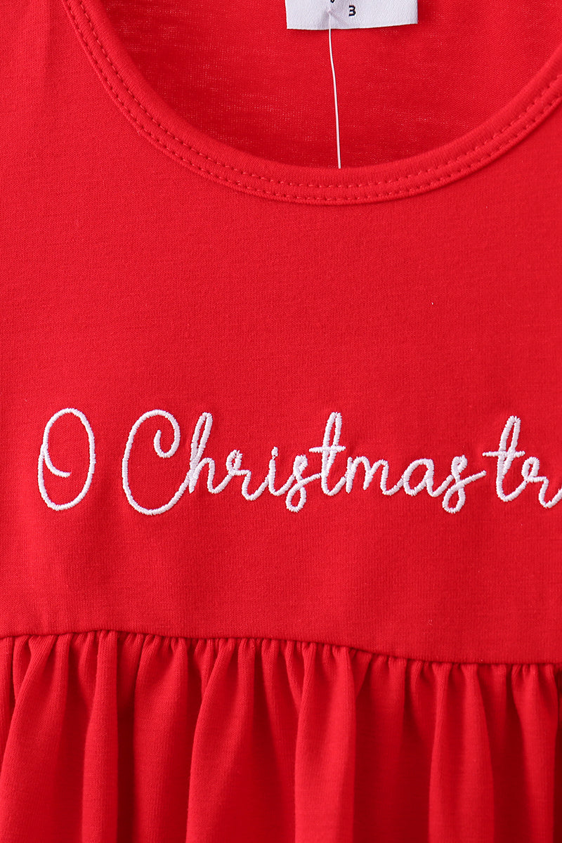 Red christmas tree applique pants set