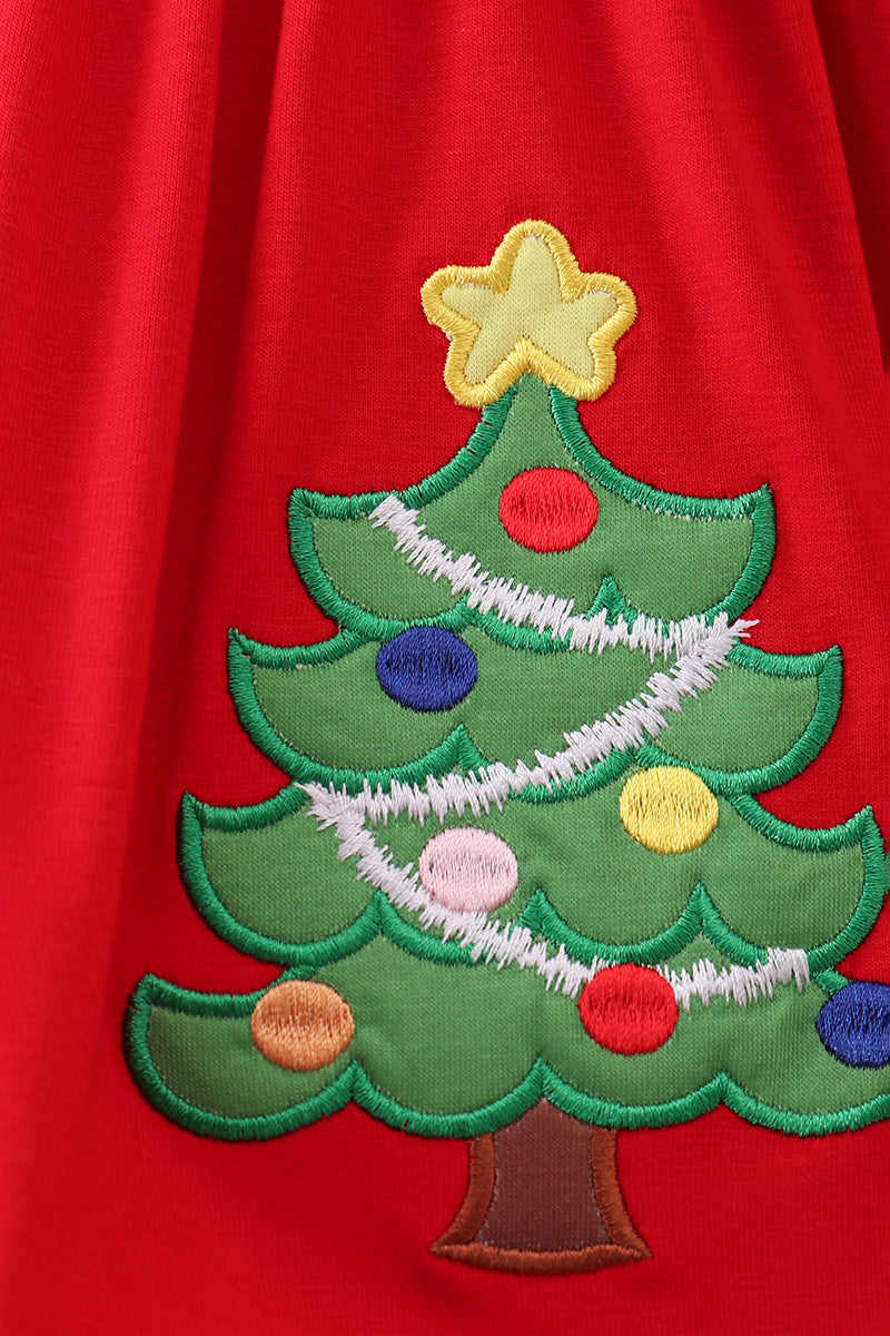 Red christmas tree applique pants set