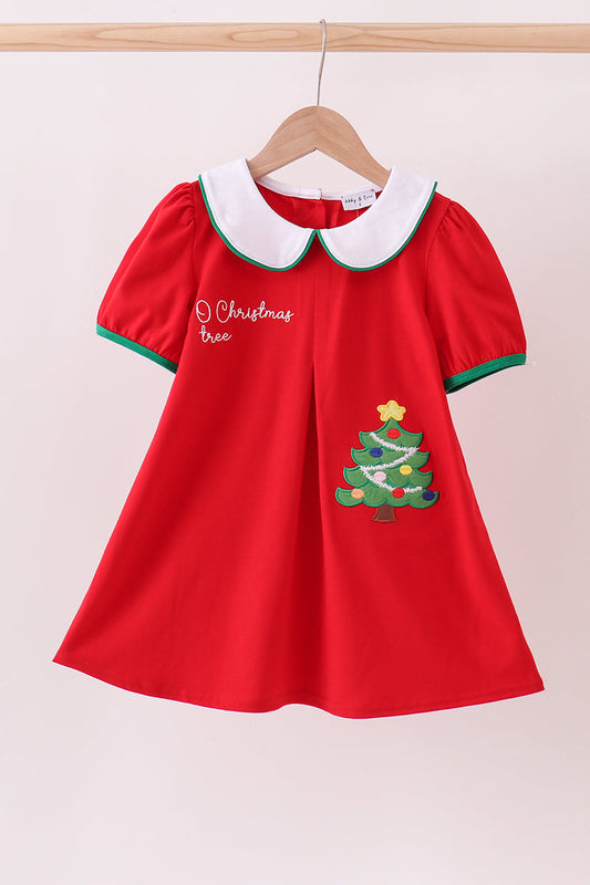 Red christmas tree applique dress