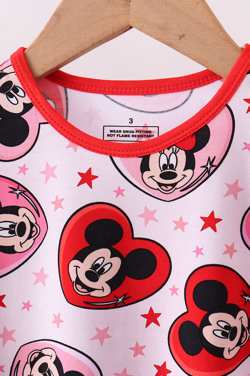 Red character heart print bamboo pajama pants set