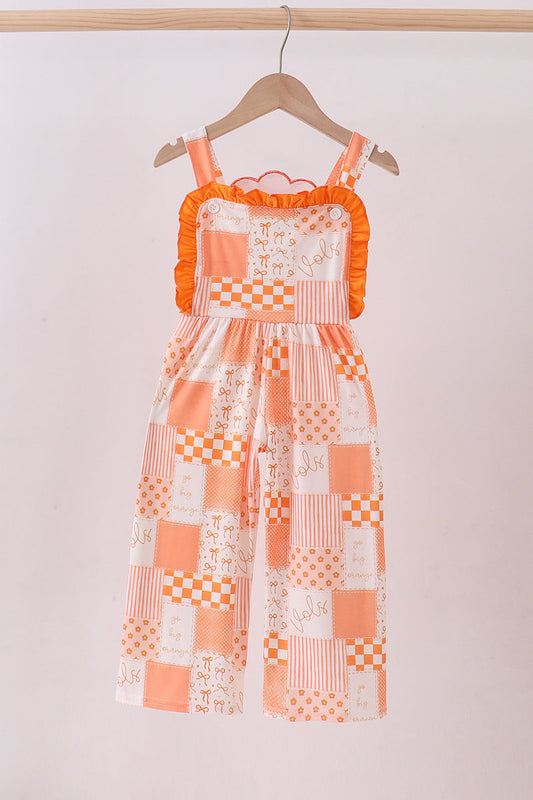 Orange Tennessee patchwork ruffle jumpsuit
