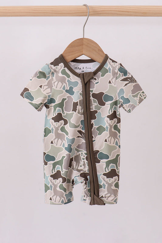 Camouflage duck print bamboo romper
