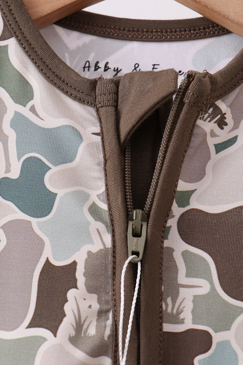 Camouflage duck print bamboo romper