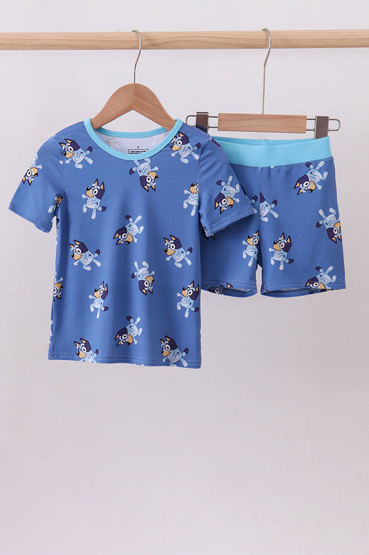Blue character bamboo pajama set