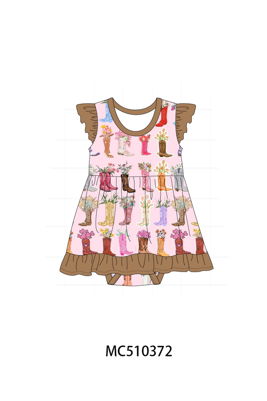 Pink floral boots bamboo ruffle bubble