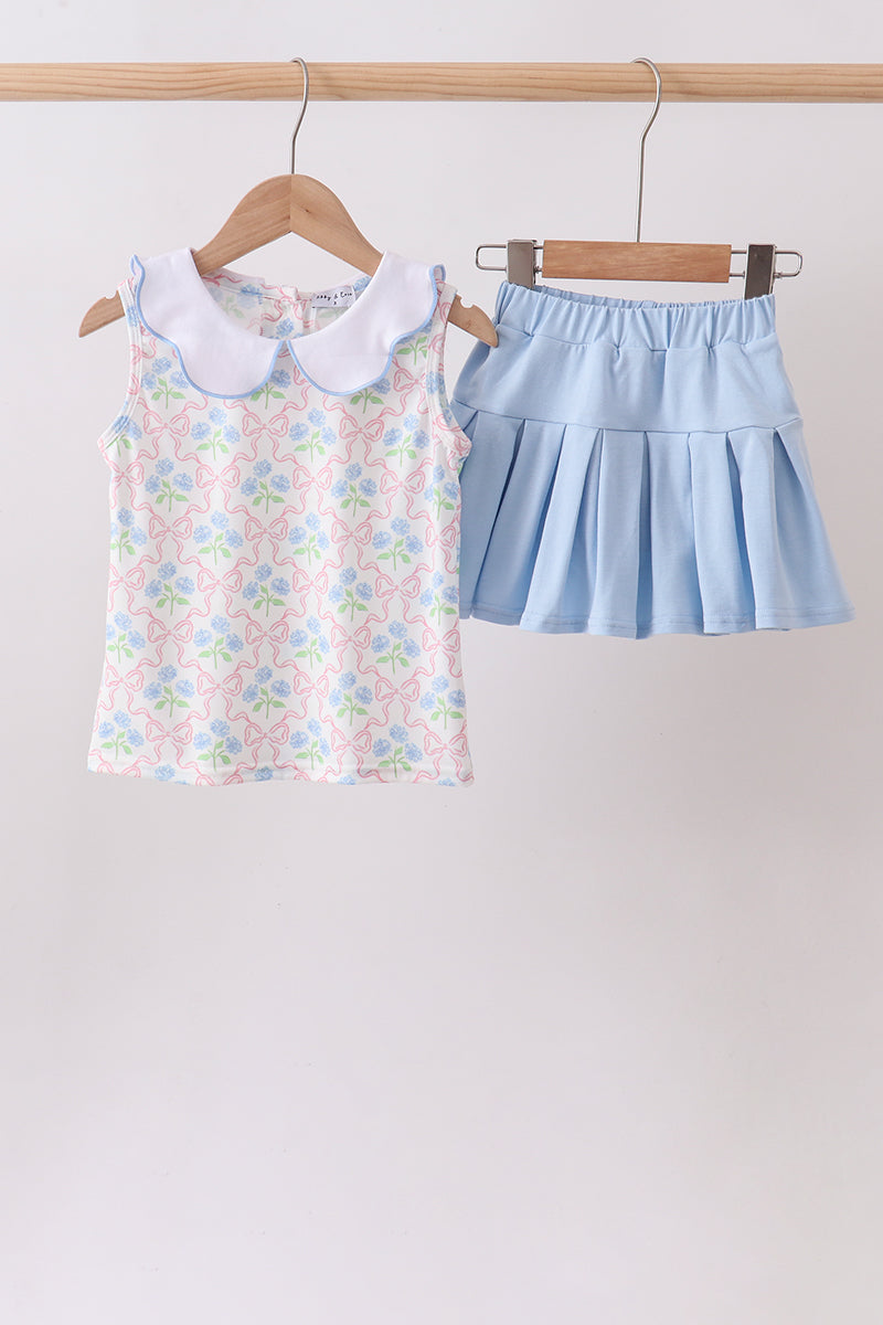 Blue Hydrangea Bow Skorts Set