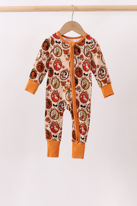 Orange princess bamboo zipper romper