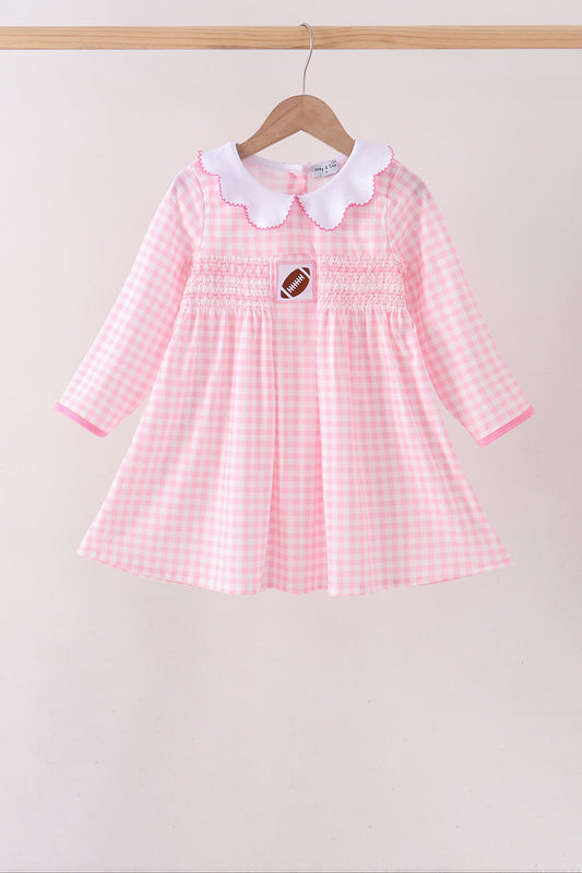 Pink Football Smocked Gingham Dress