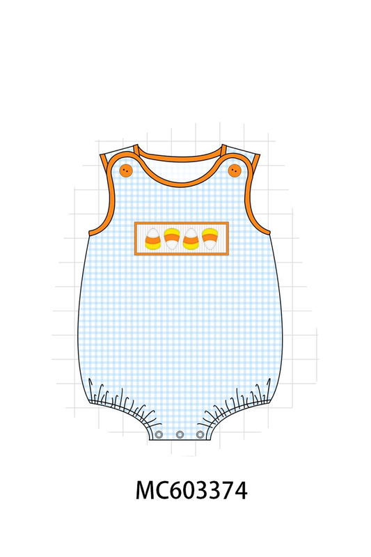 Blue Gingham Candy Corn Embroidery Bubble