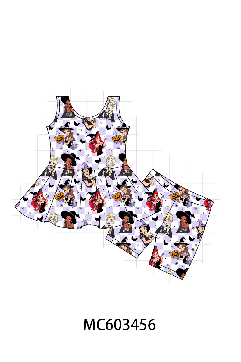 Purple witch bamboo checkered shorts set