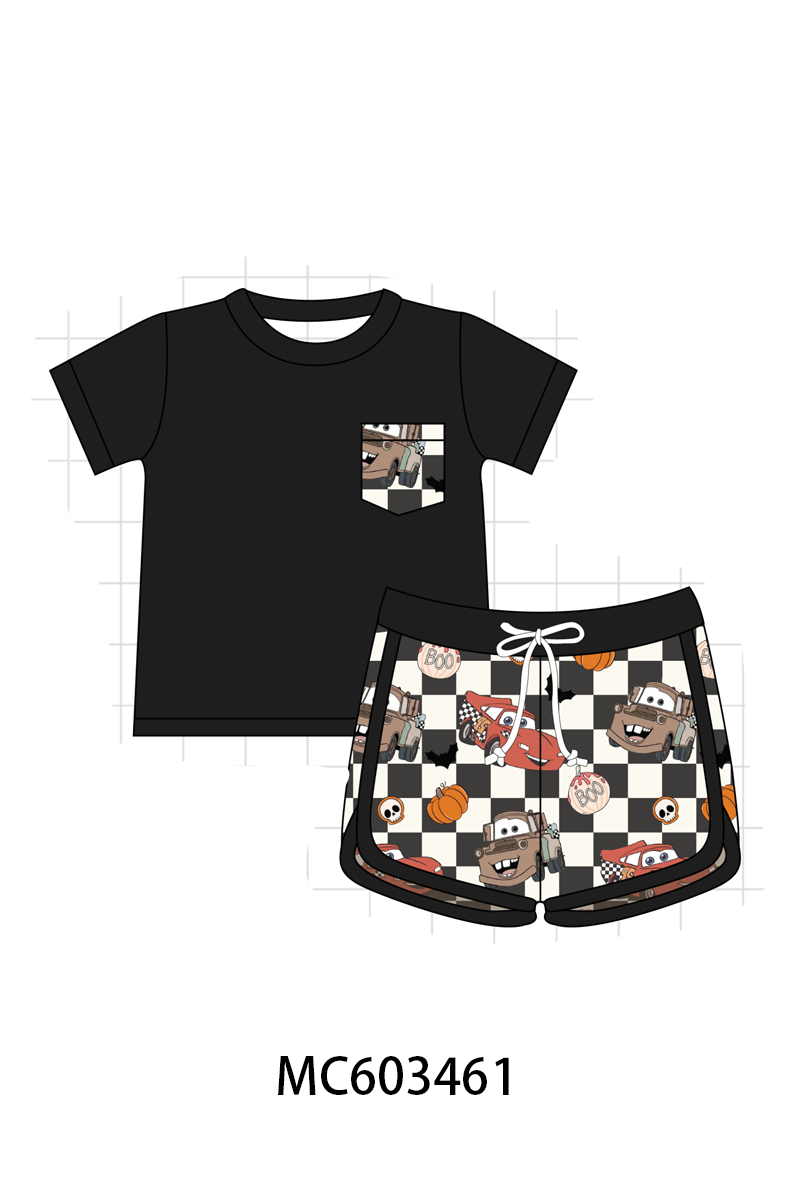 Black racing bamboo shorts set