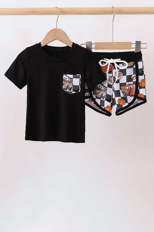 Black racing bamboo shorts set