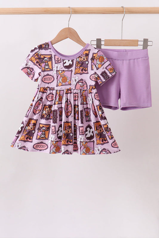 Purple witch bamboo shorts set