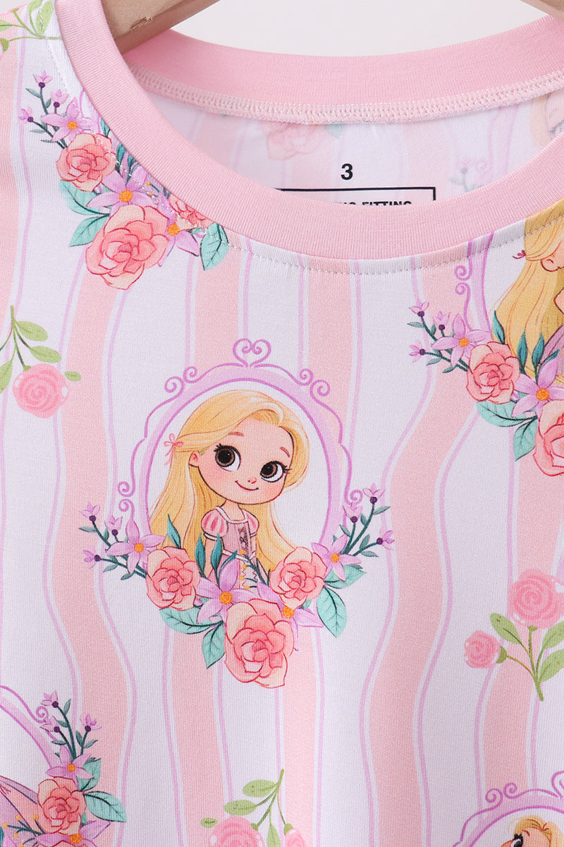 Pink princess stripe bamboo pajama set