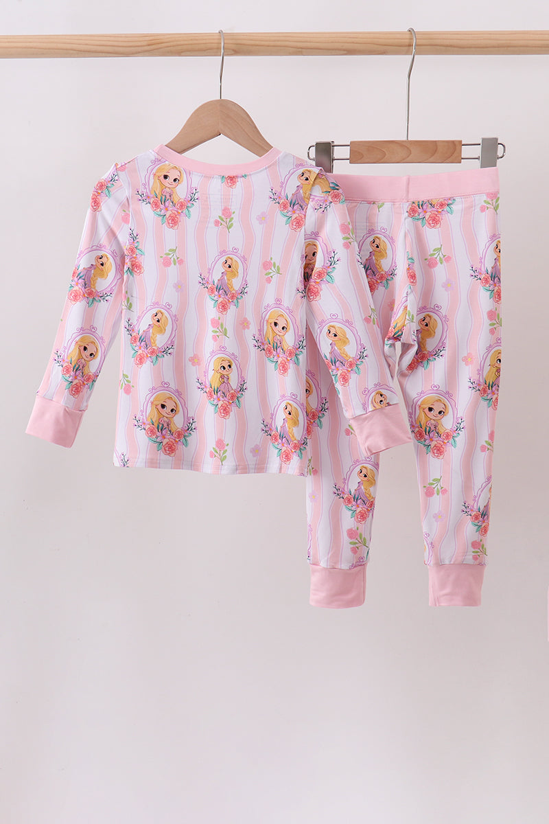 Pink princess stripe bamboo pajama set