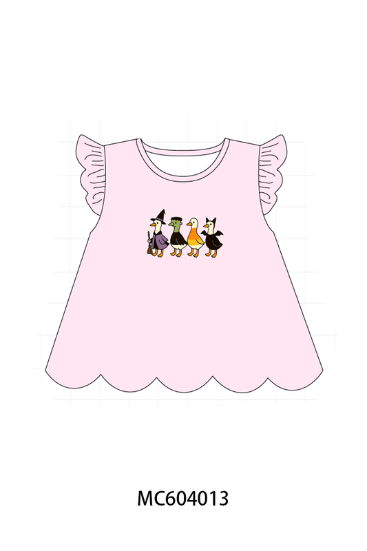 Pink goose embroidery ruffle top