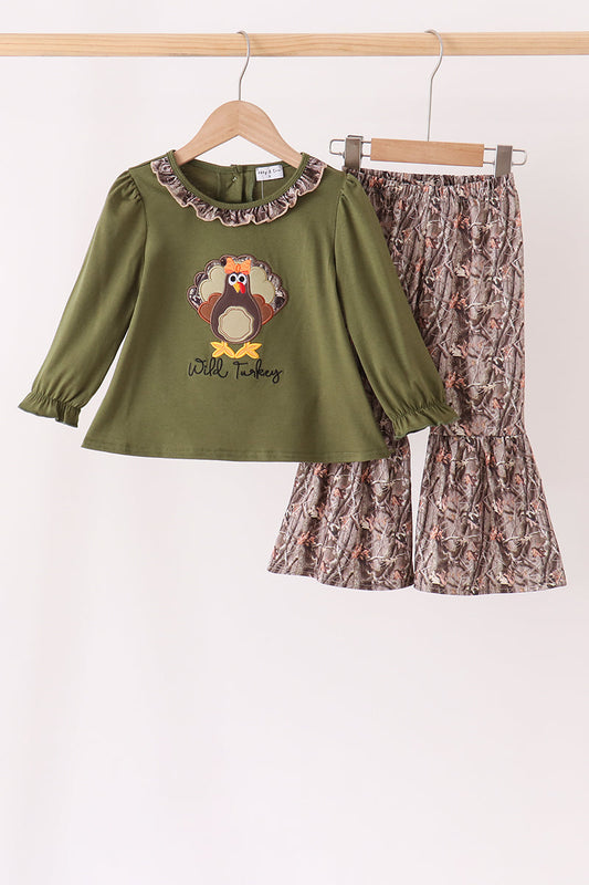 Forest camouflage turkey applique ruffle pants set