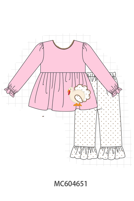 Pink turkey applique ruffle pants set