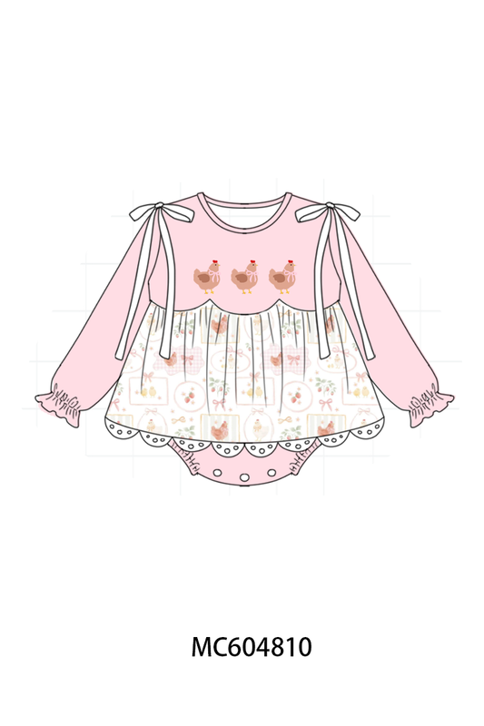 Pink chicken embroidery bubble