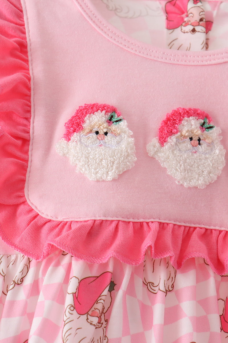 Pink Santa French Knot Ruffle Bloomer Set