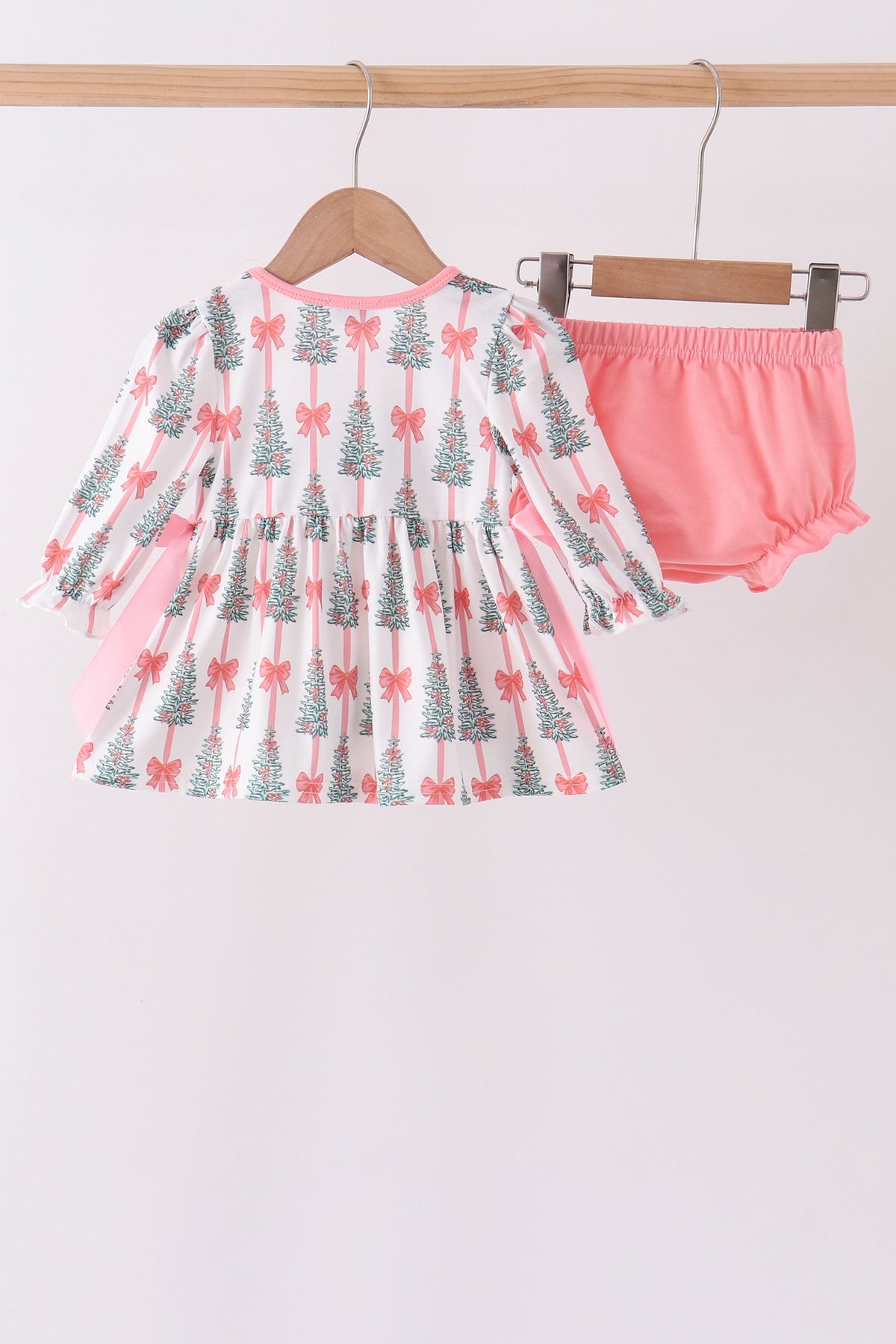 Pink Christmas Tree Embroidery Bloomer Set