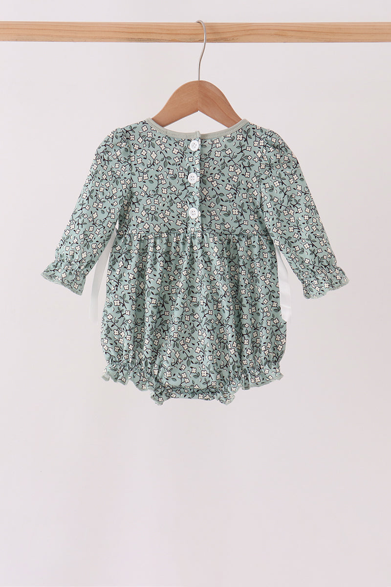 Green Farm Floral Embroidery Ruffle Bubble