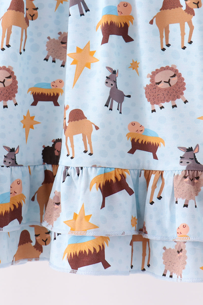 Blue Nativity Ruffle Bamboo Dress