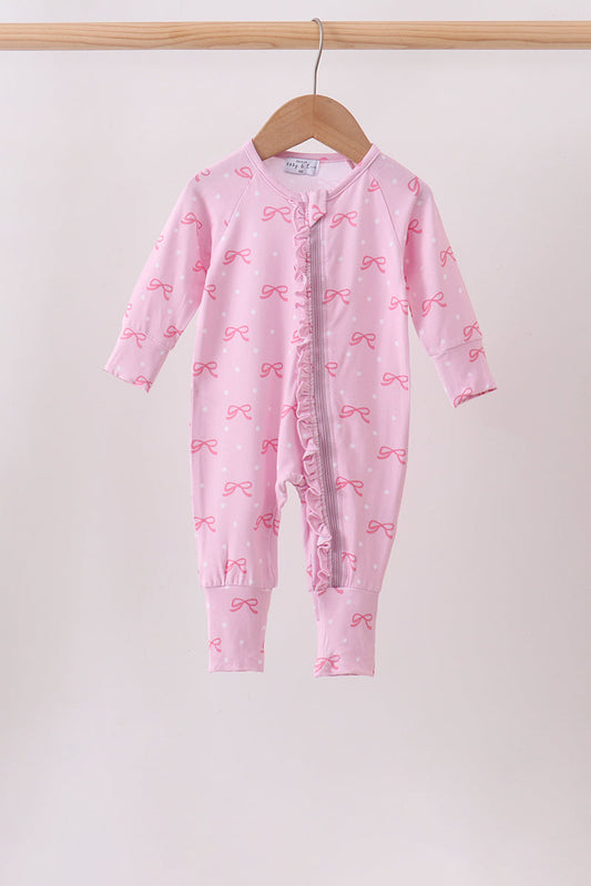 Pink bow print bamboo romper