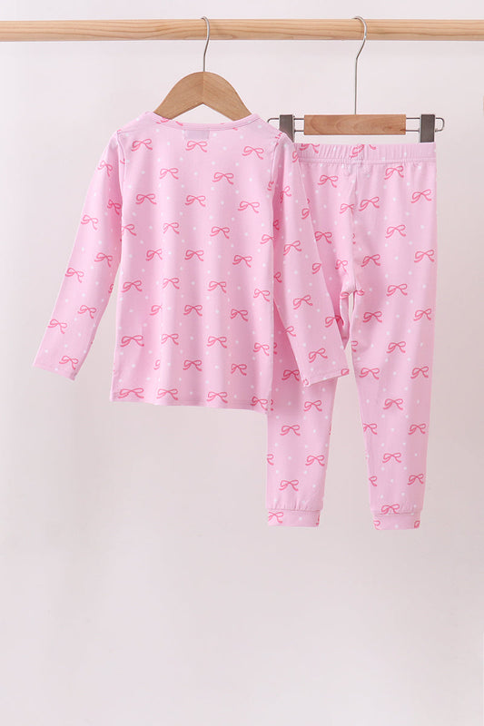 Pink bow print pants bamboo set