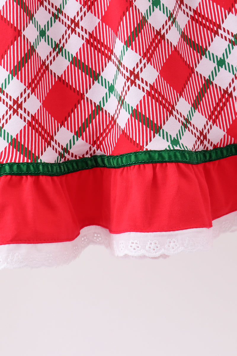 Forest holly plaid ruffle dress