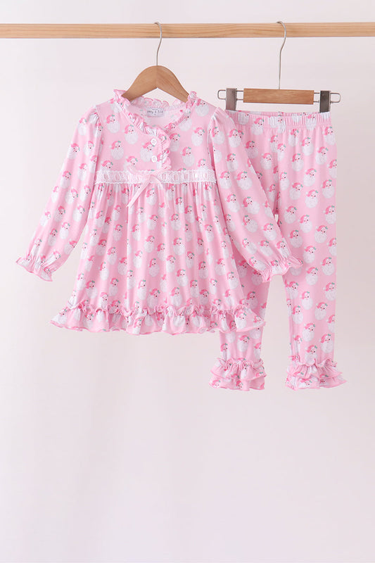 Pink santa claus bamboo ruffle pants set