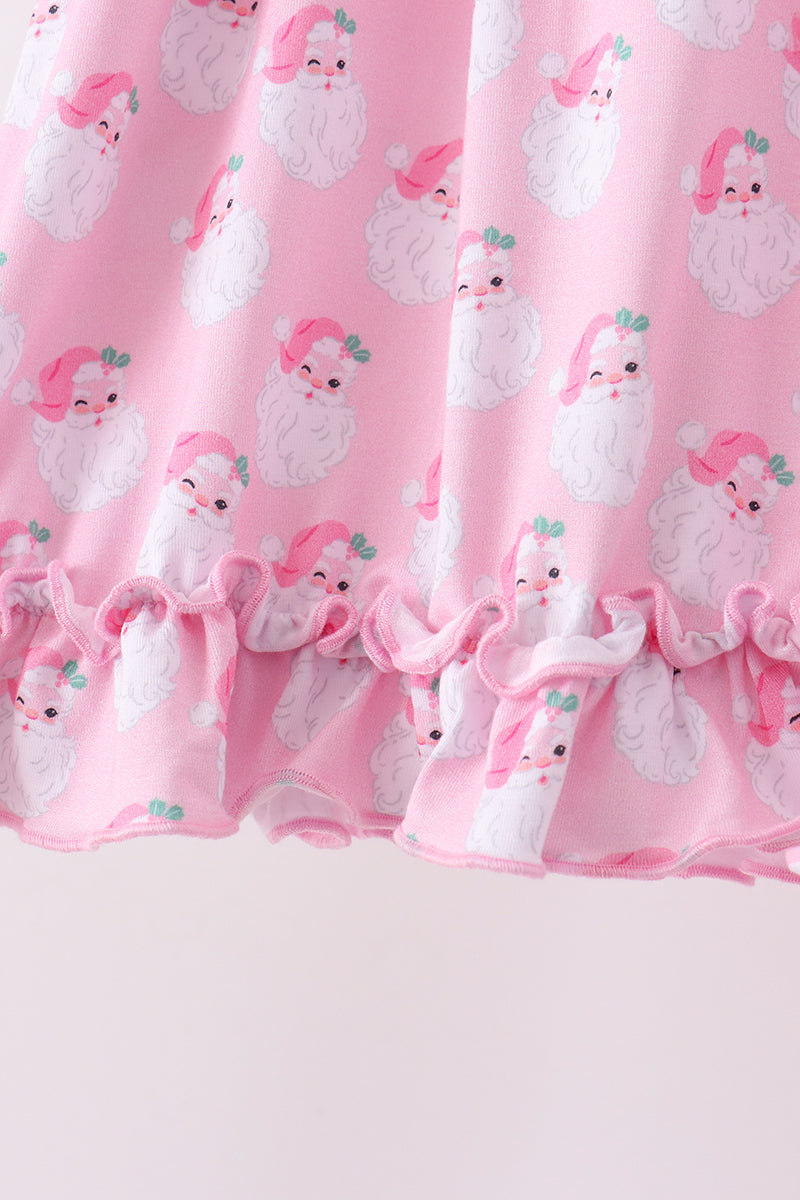 Pink santa claus bamboo ruffle pants set