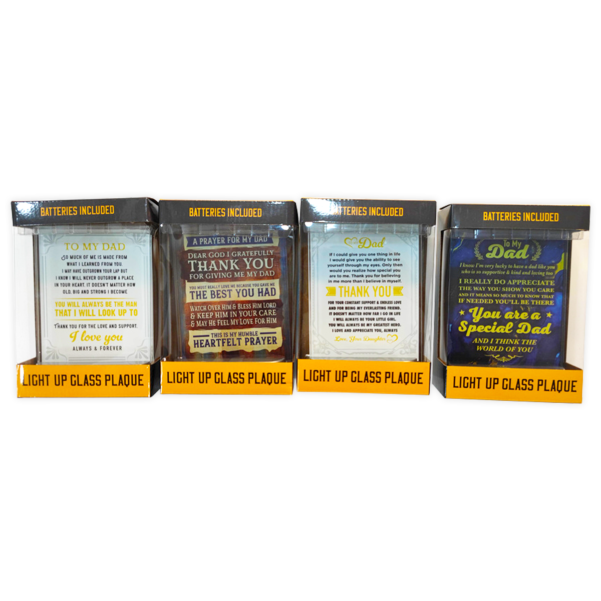 Father's Day Light Up Glass Plaque Keepsake Assortment- 4/Pk