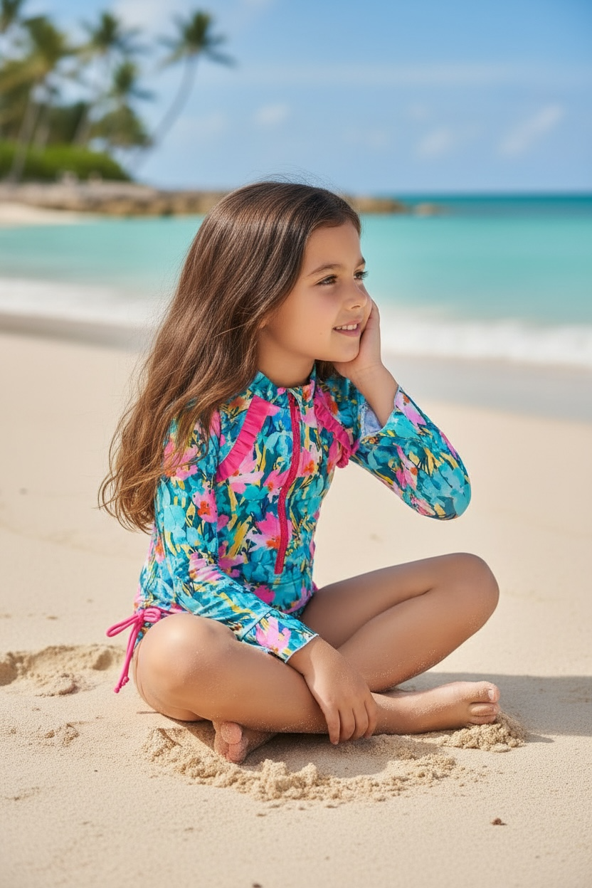 Pink & teal floral printed swimsuit w/front zipper. SWG60114 JEAN