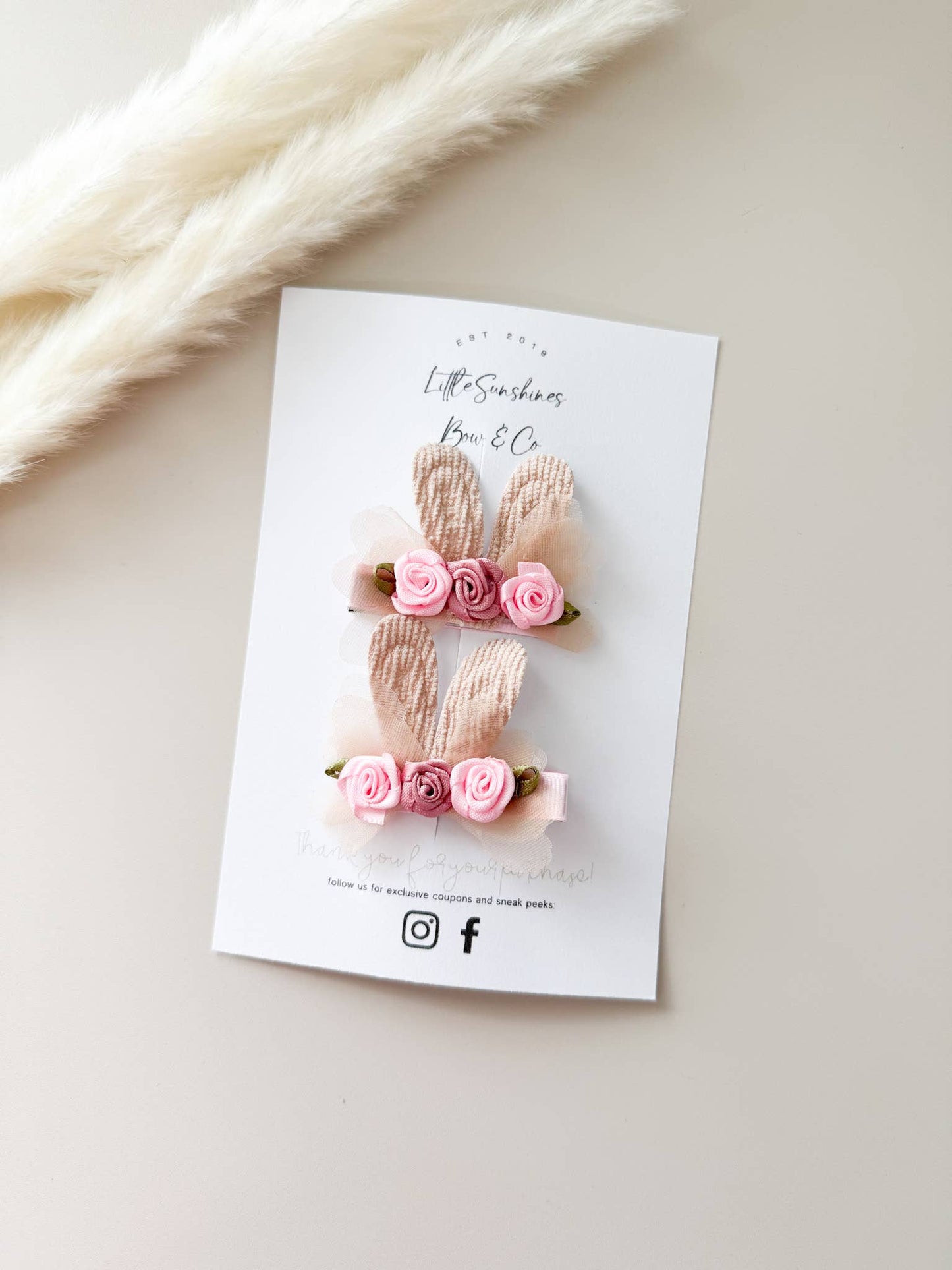 Neutral Bunny with Roses Headbands & Clip Set