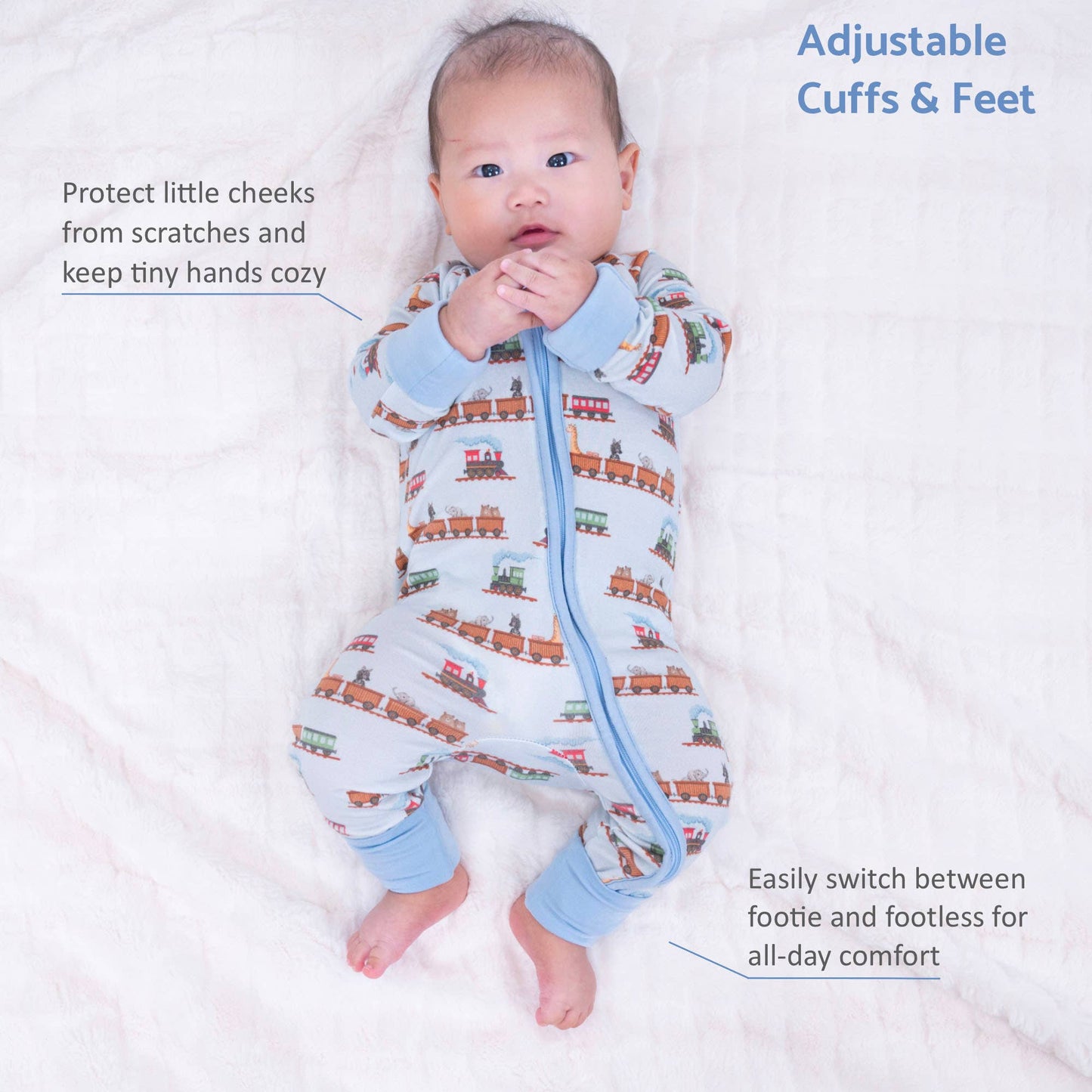 Bamboo Baby Convertible Zipper Pajama Choo Choo Crew