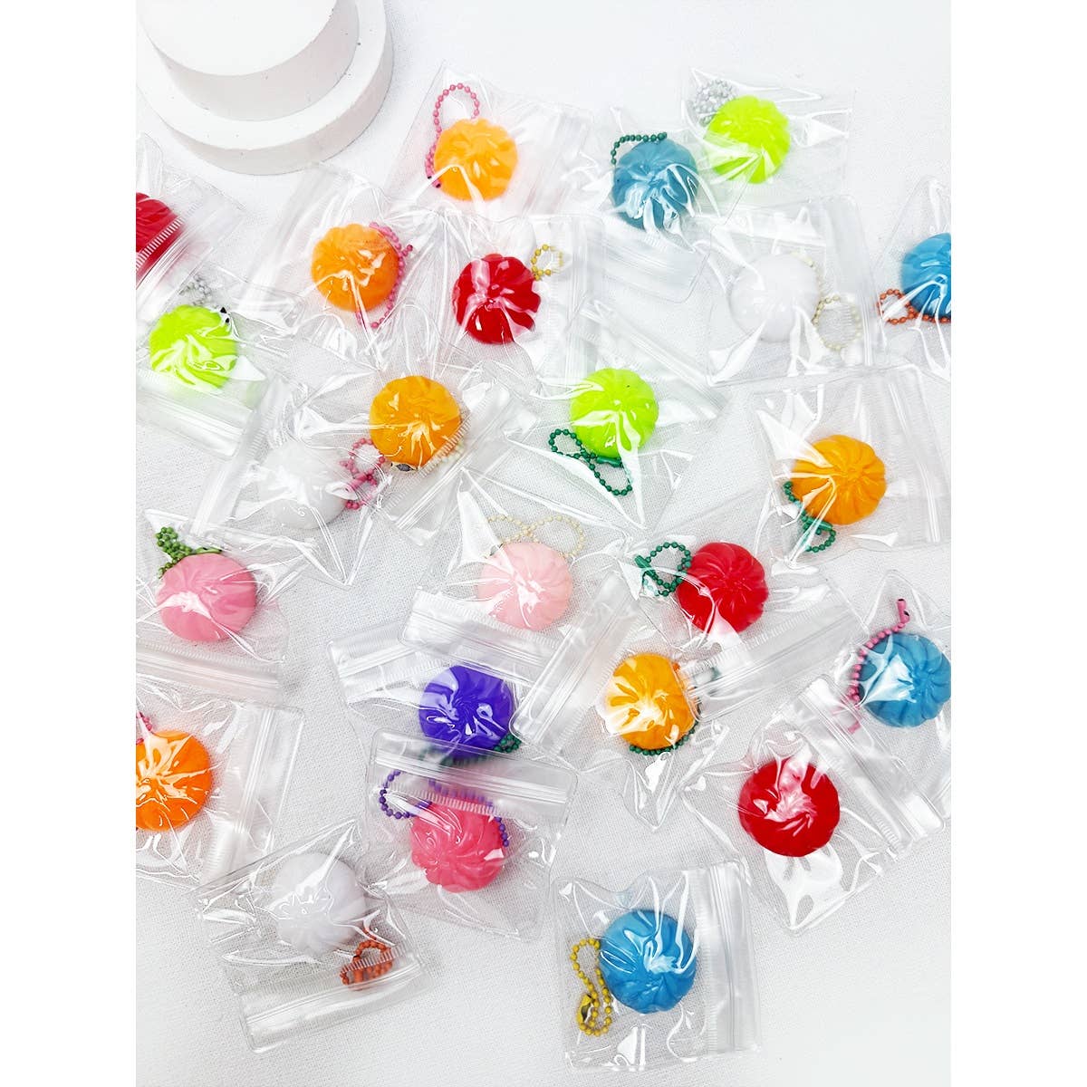 24 pcs Mini Dumpling Squishy with Key Ring Toy Box