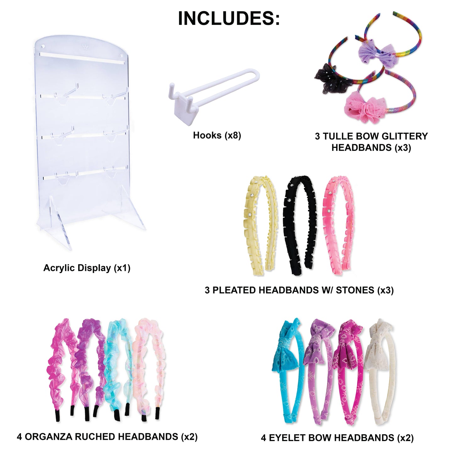 34 Headbands for Kids & Free Acrylic Accessories Display