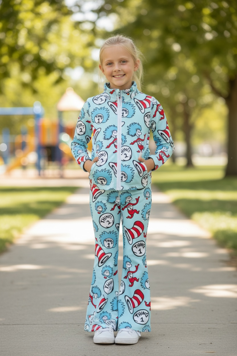 Dr. S/Cat with a hat Girls stretchy active set.  (Fitted) GLP102310-SOL