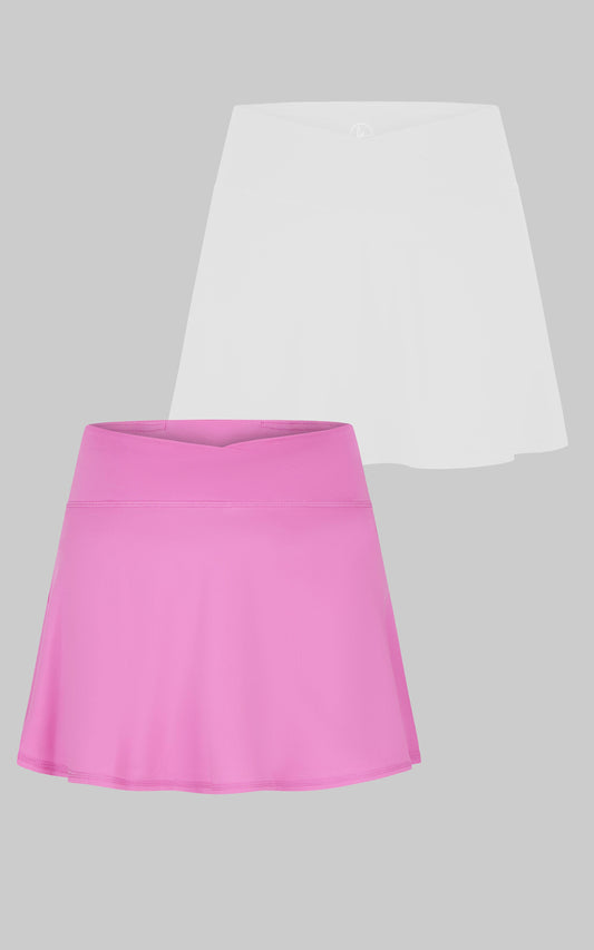 2 PC Pack - Girls Crossover Waistband Tennis Skirt (Skort)