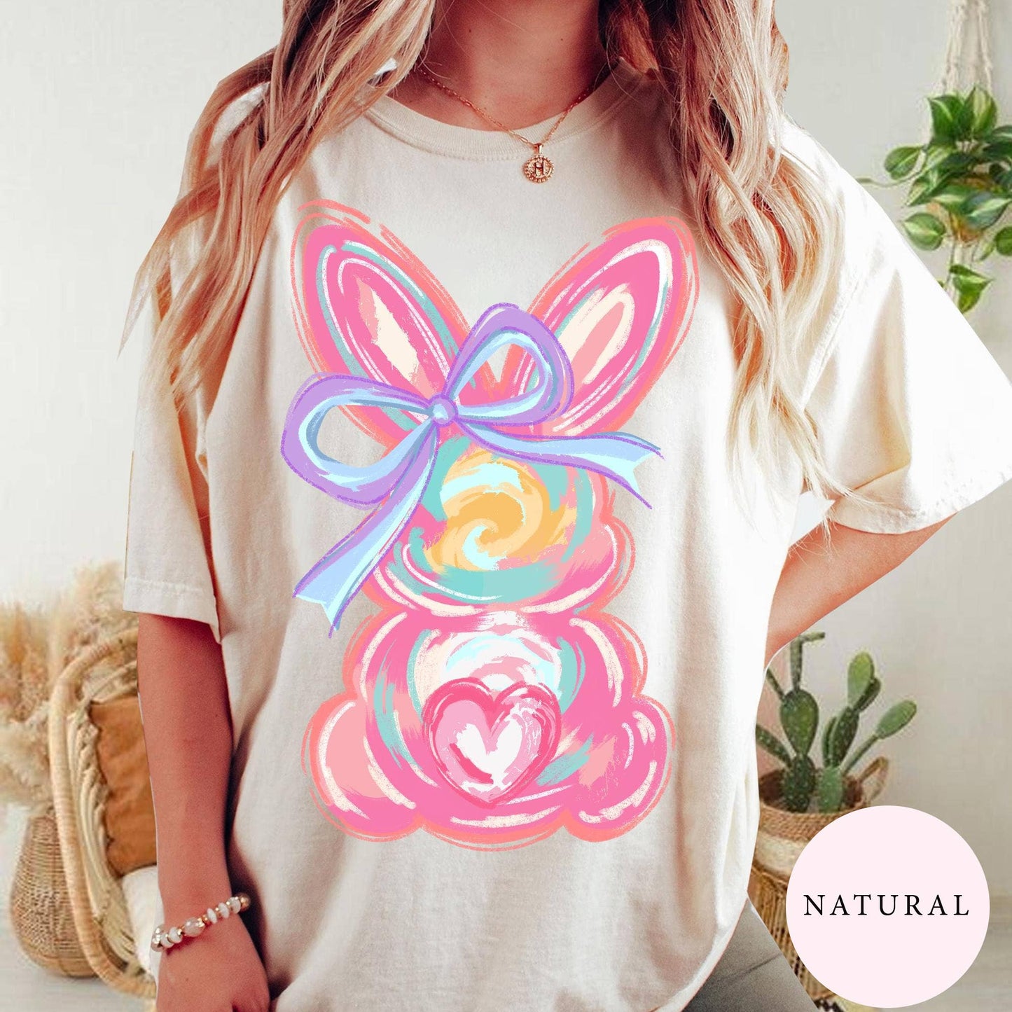 Brushstroke Bunny Easter Sweatshirt, Bunny Coquette Bow Tee