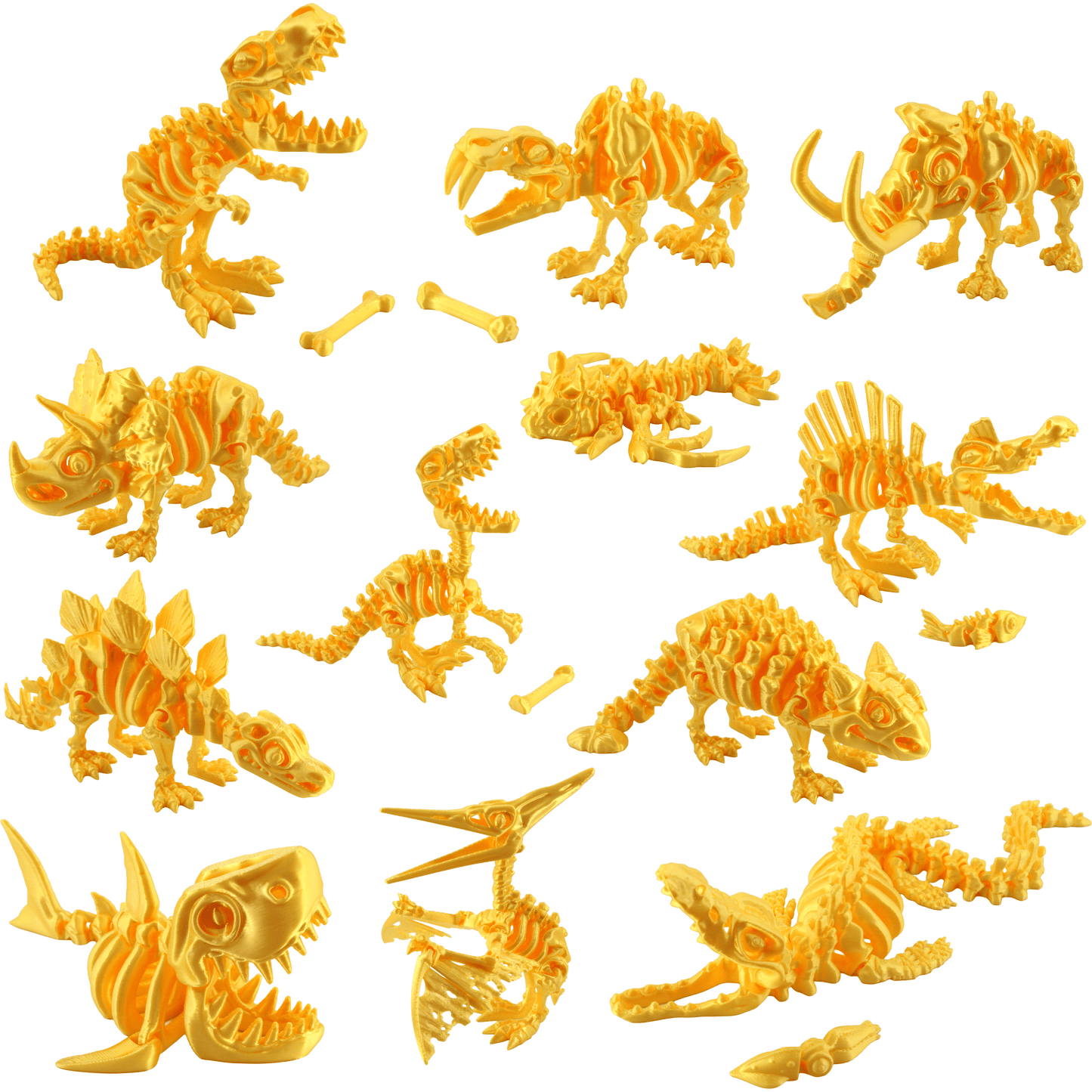 3D Printed Dinosaur Bundle Pack, 12 Dinosaur Skeletons