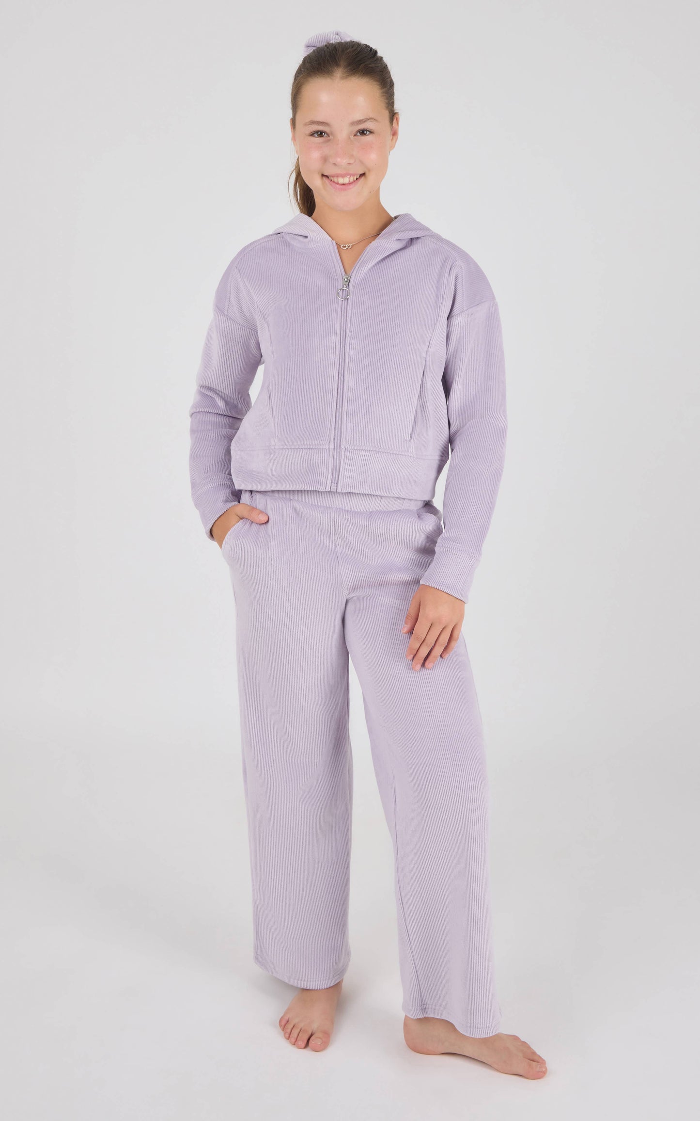 Tween Girls Dreamy Rib Front Zip Jacket and Wide Pants Set