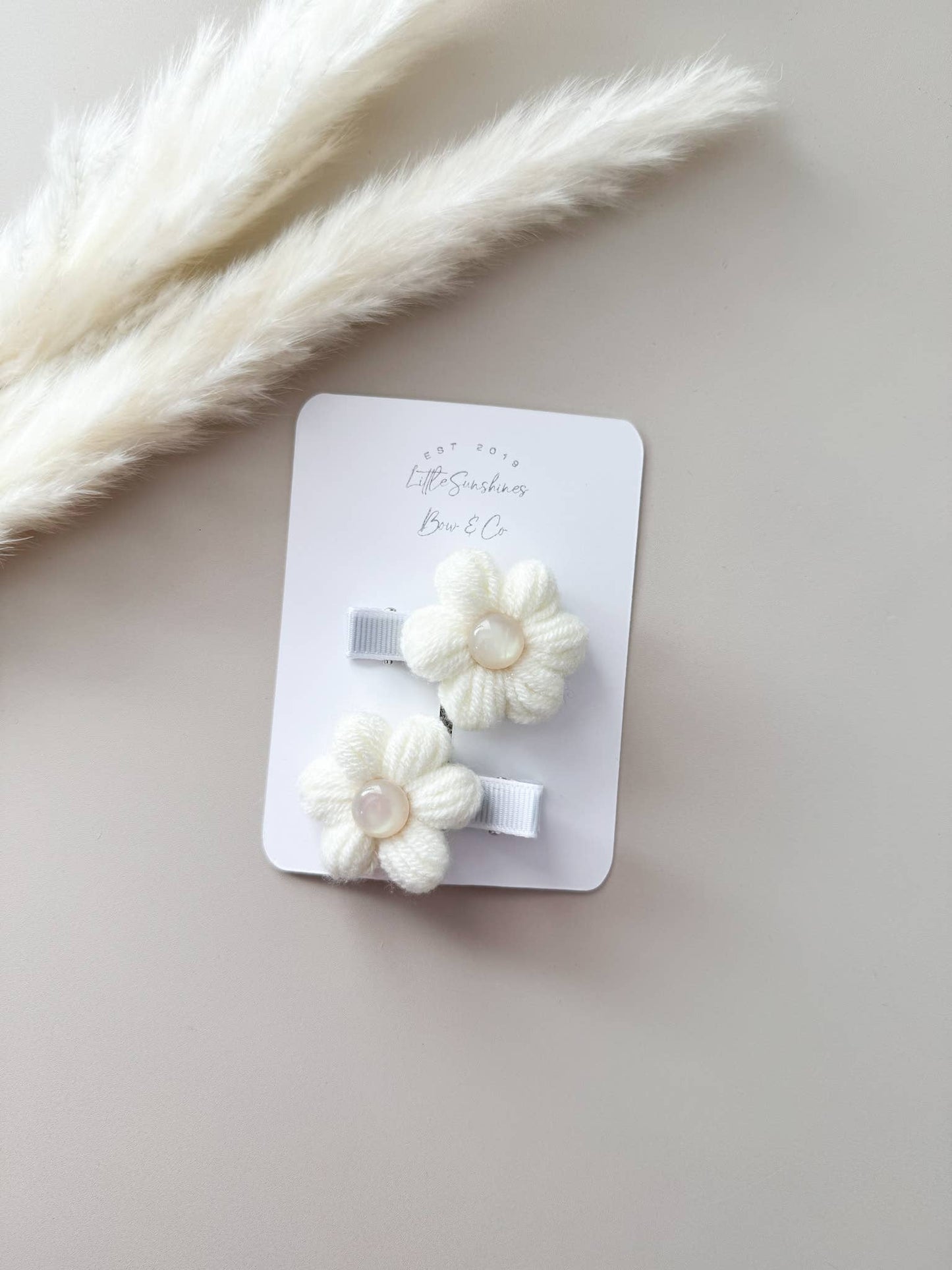 Crochet Pearl Flower Hair Clips- Set of 2