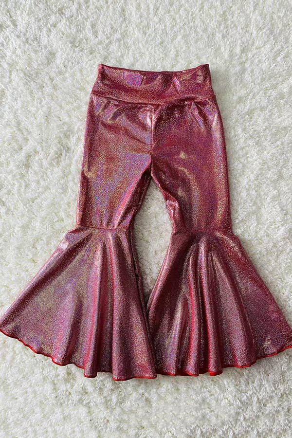 Red metallic leather bell bottoms girls pant