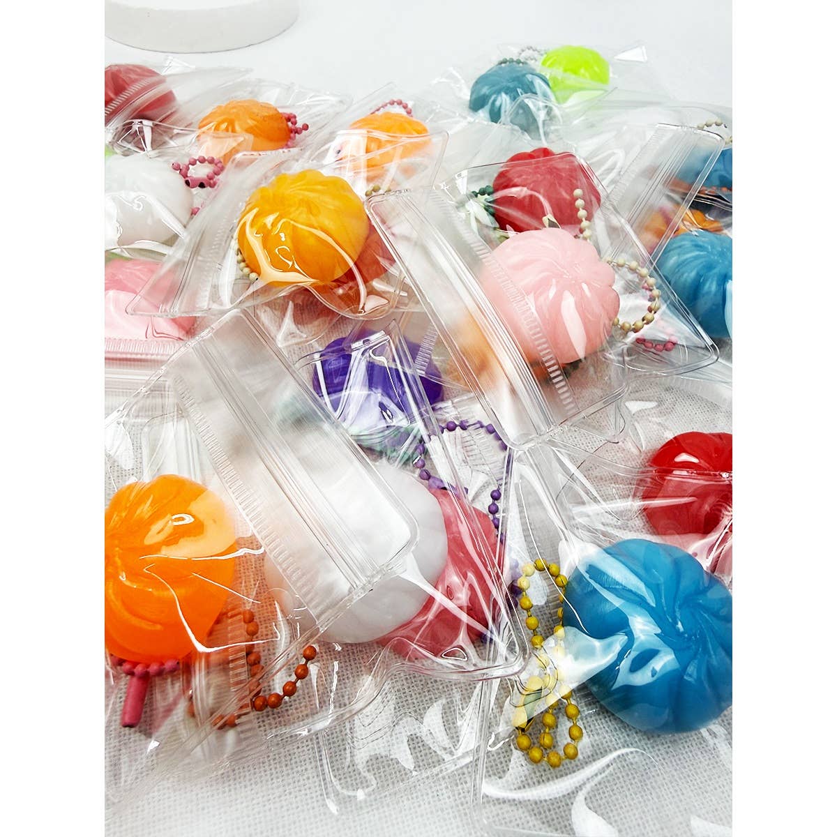 24 pcs Mini Dumpling Squishy with Key Ring Toy Box